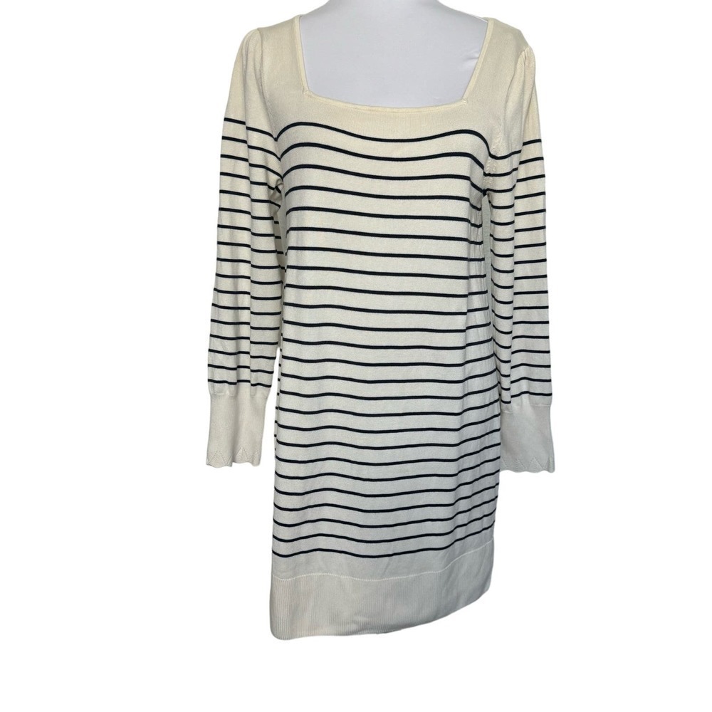 & Other Stories Dress Knit Long Sleeve Striped Nautical‎ Cream Navy Sz M